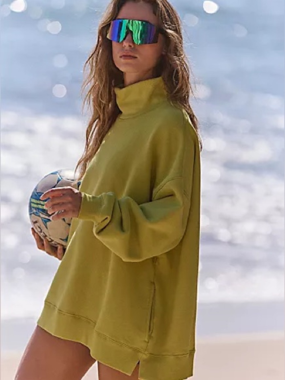 Free people A Cut Above Mock Neck Pullover Sweatshirt honeydew